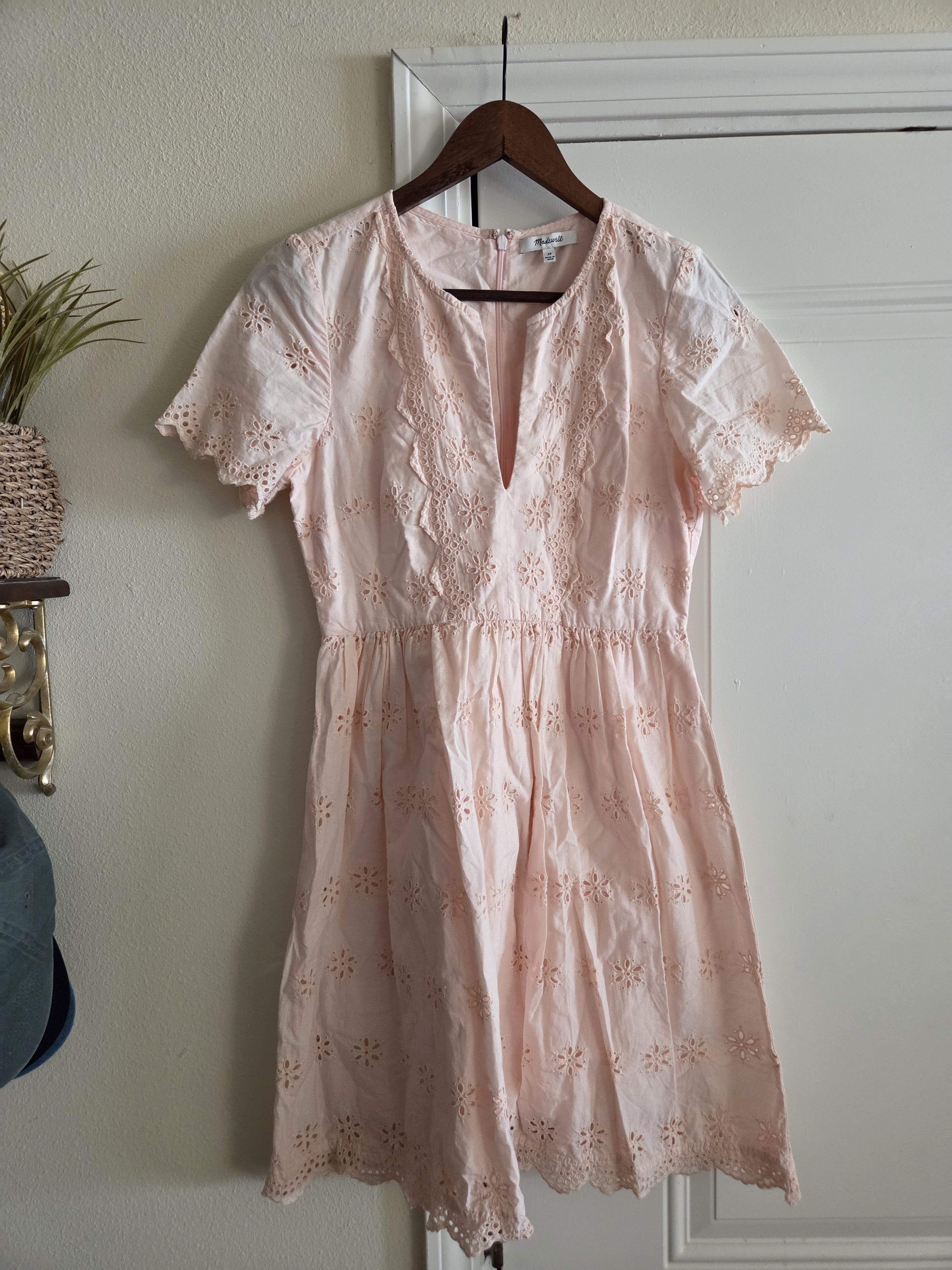 Madewell Pink Eyelet Cotton V-Neck Sundress